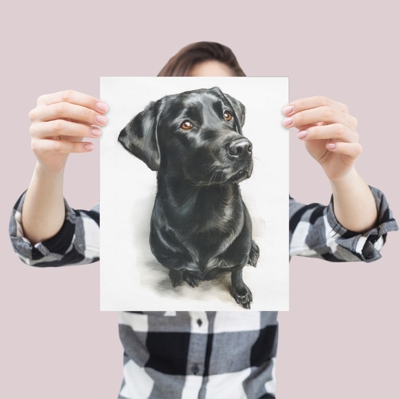 Watercolor Black Labrador Retriever Dog Portrait Wall Art Print, Unframed - Picture 4 of 7